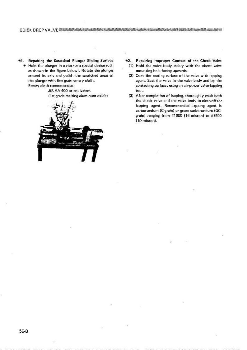 May include: Technical diagram with instructions for repairing a quick drop valve. The image includes text and a diagram of a person working on a valve. The text describes the steps for repairing the valve.