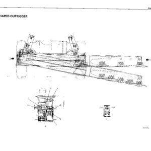 Puede incluir: Dibujo t&eacute;cnico de un chasis con un estabilizador en forma de X, etiquetado como "CHASSIS, X-SHAPED OUTRIGGER". La imagen es un dibujo lineal en blanco y negro con m&uacute;ltiples vistas del conjunto de chasis y estabilizador, incluyendo primeros planos detallados.