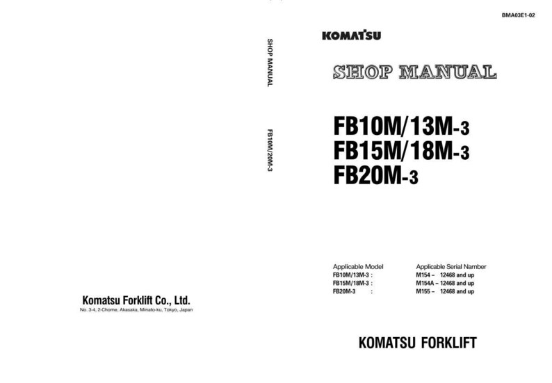 May include: A white shop manual featuring the Komatsu logo and model numbers FB10M/13M-3, FB15M/18M-3, and FB20M-3. The manual also lists applicable models and serial numbers for Komatsu forklifts.