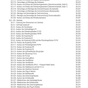 K&ouml;nnte beinhalten: Ein detailliertes Inhaltsverzeichnis in deutscher Sprache, das Kfz-Reparaturverfahren mit den entsprechenden Seitenzahlen auflistet. Das Dokument behandelt Themen wie Thermostatgeh&auml;use, Generator sowie Aus- und Einbau der Kupplung.
