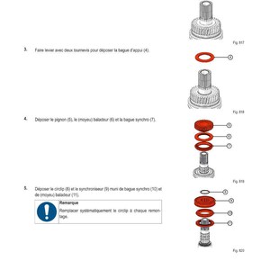 May include: Diagram showing mechanical components with labels and assembly instructions. The image includes various parts like bearings, rings, and gears, with the text "M&Eacute;THODE D'INTERVENTION" at the top. The diagram is in black, white, and red.