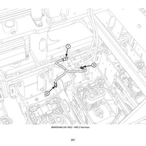May include: Detailed diagram of a vehicle's internal components, featuring a harness labeled "WS2 - VRD 2 Harness." The image is a technical illustration with numbered points and text at the bottom, including "BM005440-UN."