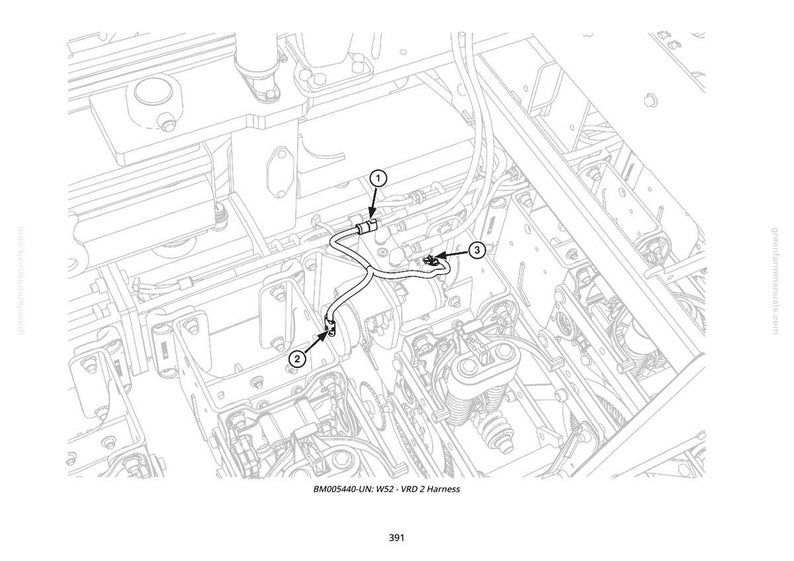 May include: Detailed diagram of a vehicle's internal components, featuring a harness labeled "WS2 - VRD 2 Harness." The image is a technical illustration with numbered points and text at the bottom, including "BM005440-UN."