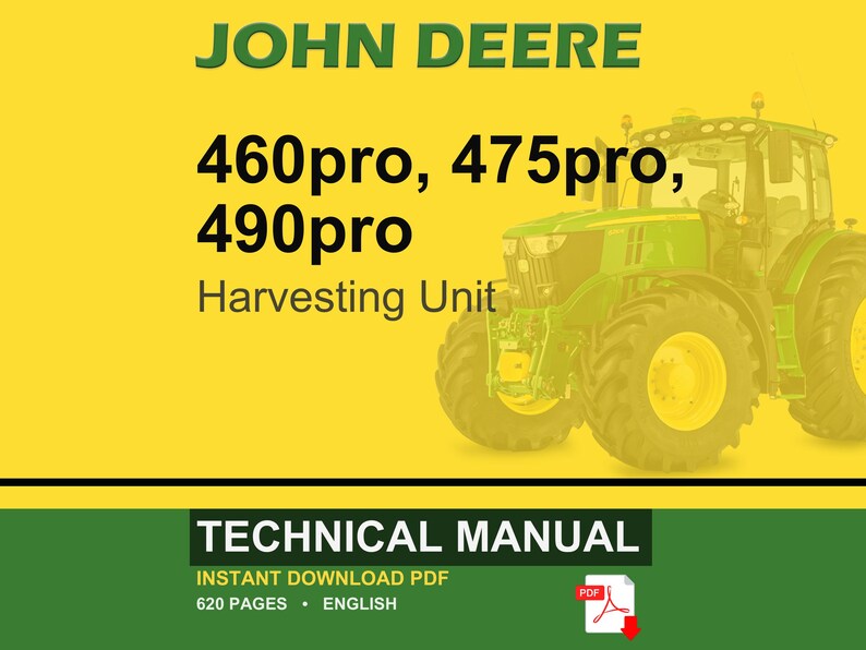 Teknisk manual för John Deere 460Pro, 475Pro, 490Pro skördeaggregat i PDF-format | Direkt nedladdning bild 1