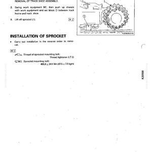 May include: A page from a manual detailing the removal and installation of a sprocket. Includes diagrams and instructions for disassembly and assembly. The text includes measurements in Newton meters and kilograms.