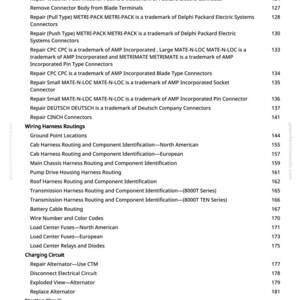 Puede incluir: Una p&aacute;gina de un manual con una tabla de contenidos. El texto incluye temas de reparaci&oacute;n el&eacute;ctrica automotriz como enrutamiento de mazos de cables, fusibles y circuitos de carga. El n&uacute;mero de p&aacute;gina es 4.