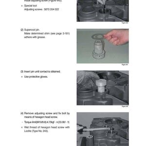 May include: A technical diagram with instructions for installing a countershaft axle. The steps include tilting the gearbox housing, aligning gears, installing screws, and using a special tool. Images illustrate each step.