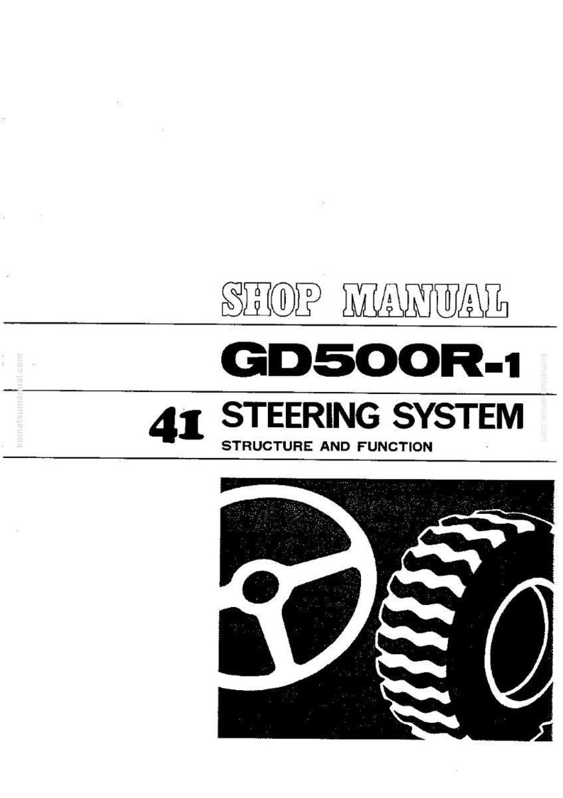 Może przedstawiać: Strona instrukcji warsztatowej z tekstem "SHOP MANUAL" i "GD500R-1". Poniżej tekst brzmi "41 STEERING SYSTEM STRUCTURE AND FUNCTION". Obraz zawiera kierownicę i oponę.