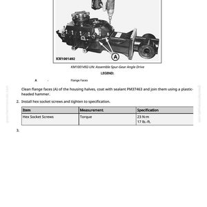 May include: Diagram of an assembled spur-gear angle drive, with a detailed illustration of the assembly process. The image includes a close-up of the drive's components, with measurements in lb.-ft. and N-m. Text includes instructions and part numbers.