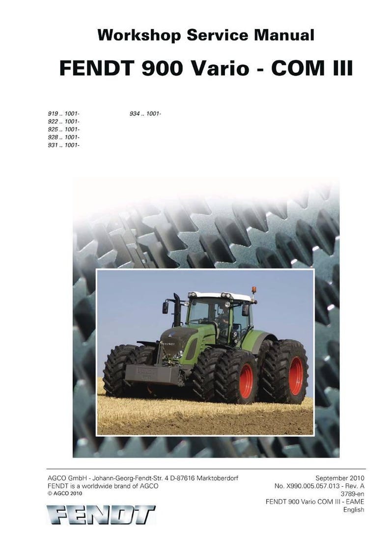 Fendt 900 Vario com3 Tractor Workshop Manual PDF | Service Repair | Instant Download image 2