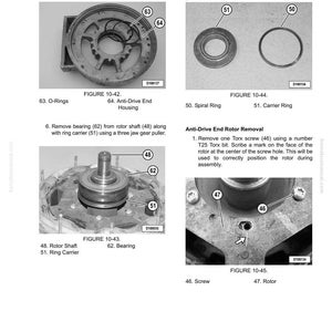May include: Technical diagram showing components of a battery charging alternator. Includes images of O-rings, a spiral ring, rotor shaft, and screw. Text labels identify each part for assembly and disassembly.