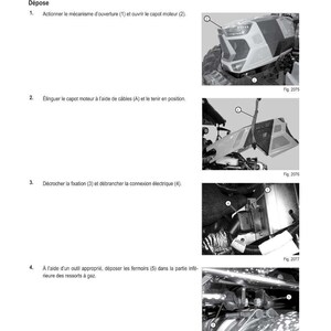 May include: Illustrated automotive repair guide with step-by-step instructions. The guide includes diagrams and text in French, detailing the removal of a car's hood. The images show various stages of the process.