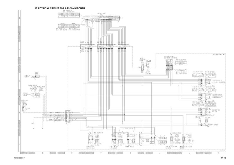 May include: A detailed electrical circuit diagram for an air conditioner, rendered in black and white. The diagram features numerous interconnected components, lines, and labels, providing a technical illustration of the system's wiring and functionality.