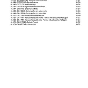 K&ouml;nnte beinhalten: Eine wei&szlig;e Seite mit einer Liste von Autoteilen und ihren Teilenummern. Der Titel lautet "INHALT". Die Liste enth&auml;lt Artikel wie "Hydraulische Bremse" und "Getriebe links (USA)".