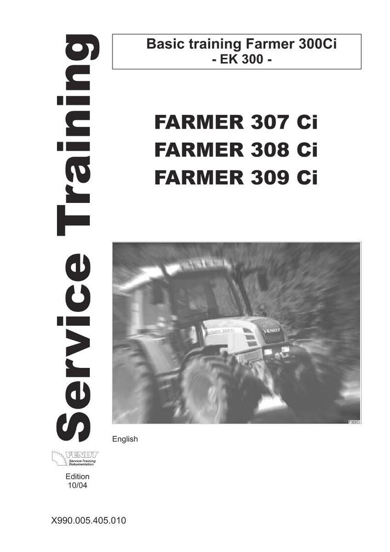 以下が含まれることがあります： 「Service Training」というタイトルの白黒のドキュメント。テキスト「Basic training Farmer 300Ci - EK 300 -」と「FARMER 307 Ci、FARMER 308 Ci、FARMER 309 Ci」が含まれています。中央にはトラクターの画像があります。