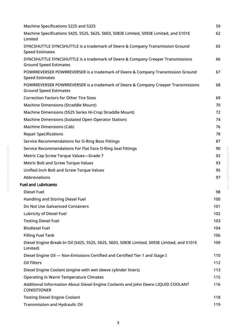 Pode incluir: Uma p&aacute;gina de manual com um &iacute;ndice. O texto inclui especifica&ccedil;&otilde;es, dimens&otilde;es, informa&ccedil;&otilde;es de reparo e detalhes de combust&iacute;vel e lubrificantes. O n&uacute;mero da p&aacute;gina &eacute; 3.