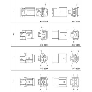 May include: Diagram of 58-X type connectors, including receptacle and plug connectors. The image shows various configurations with 1 to 4 pins, labeled with numbers and model numbers. The connectors are depicted in a technical drawing style.