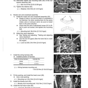 Pu&ograve; includere: Diagramma tecnico in bianco e nero con passaggi numerati per lo smontaggio e il montaggio di un motore. Include diagrammi di parti, specifiche di coppia in Nm e dettagli sul cablaggio. Intitolato "50 Smontaggio e assemblaggio".