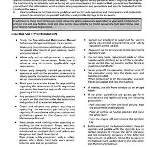 May include: A safety information sheet for excavators, featuring the LIEBHERR logo and text detailing general safety information, including operating procedures, equipment requirements, and precautions to prevent injury. The document includes a date of 07.93.