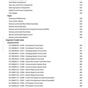 May include: A page from a repair manual with the title "Miscellaneous Repair." The document lists component locations, repair procedures, and diagnostic trouble codes. The text includes fault codes and descriptions for various systems.