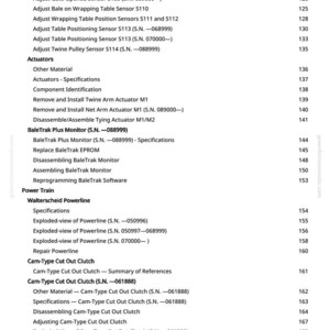 May include: A detailed contents list from a manual, covering sensors, actuators, and power train components. The text includes model numbers and specifications, suitable for technical reference and repair.