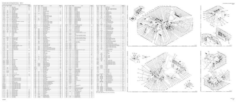 K&ouml;nnte beinhalten: Ein detaillierter Architekturplan mit mehreren Textspalten und verschiedenen isometrischen Diagrammen. Die Diagramme zeigen komplexe Strukturen mit Linien und Punkten, w&auml;hrend die Textspalten Listen von Artikeln und Spezifikationen enthalten.