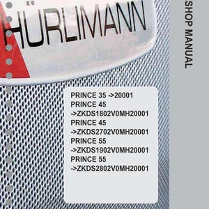 May include: A workshop manual with the H&uuml;rlimann logo and text. The manual includes model numbers for PRINCE 35, 45, and 55. The background is a silver metal mesh.