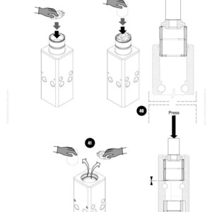 May include: Diagram illustrating the assembly of a mechanical component. The image shows a series of steps with arrows indicating the process. The KOMATSU logo is at the top right. Text includes "Press" and "BM101029534 - rev 07".