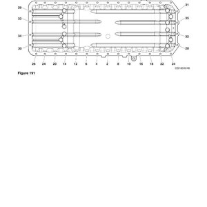 Pode incluir: Diagrama de um componente do motor com uma sequ&ecirc;ncia de aperto numerada de 1 a 35. O componente &eacute; retangular com suportes internos e furos para parafusos. Texto: "Tightening Sequence" e "Figure 191".