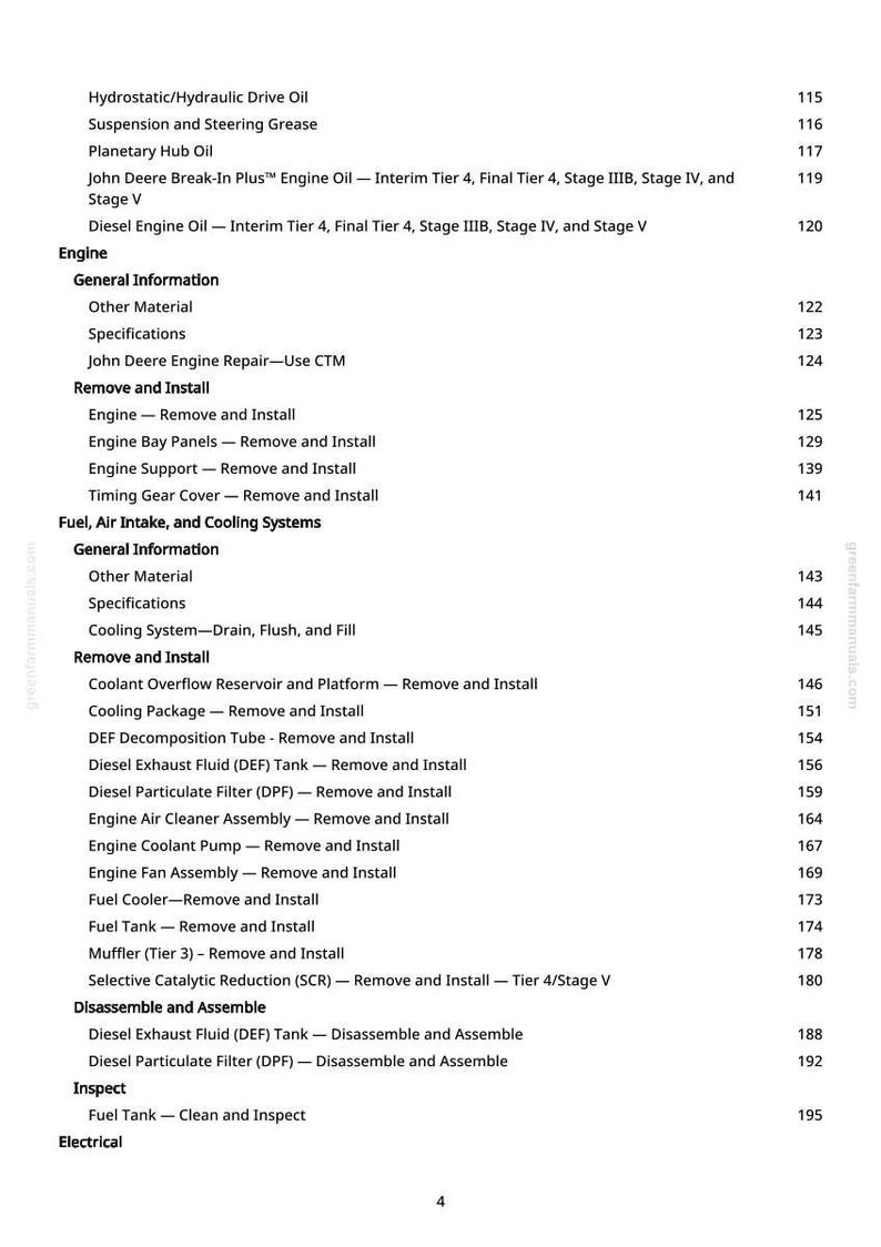 Pu&ograve; includere: Una pagina di manuale con un sommario. Il testo include tipi di olio motore, riparazione del motore e componenti del sistema di raffreddamento. Il numero di pagina &egrave; 4.