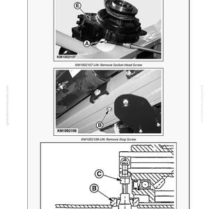 May include: Technical diagram showing mechanical parts with labels A, B, C, and E. The image includes the text "CAUTION:" and instructions for removing screws. The diagram is in black and white.
