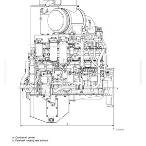 May include: A detailed black and white technical drawing of an engine, labeled SDA6D140E-2, with various components and dimensions. The drawing includes labels for the crankshaft center and flywheel housing rear surface.