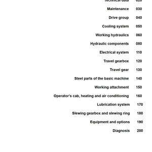 K&ouml;nnte beinhalten: Ein Servicehandbuch mit Inhaltsverzeichnis. Das Dokument listet Abschnitte wie technische Daten, Wartung, K&uuml;hlsystem und elektrisches System auf. Das Liebherr-Logo befindet sich unten.