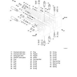 Pu&ograve; includere: Diagramma tecnico di una struttura meccanica con vari componenti etichettati. Include tappi, o-ring e valvole. L'immagine &egrave; un'illustrazione tecnica con etichette e numeri per ogni parte.