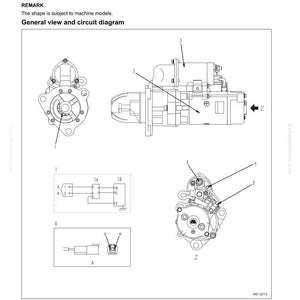 May include: Technical diagram illustrating the structure of a starter motor with a built-in safety relay, including a circuit diagram. The image features labels and component numbers, with text indicating "ELECTRICAL SYSTEM".