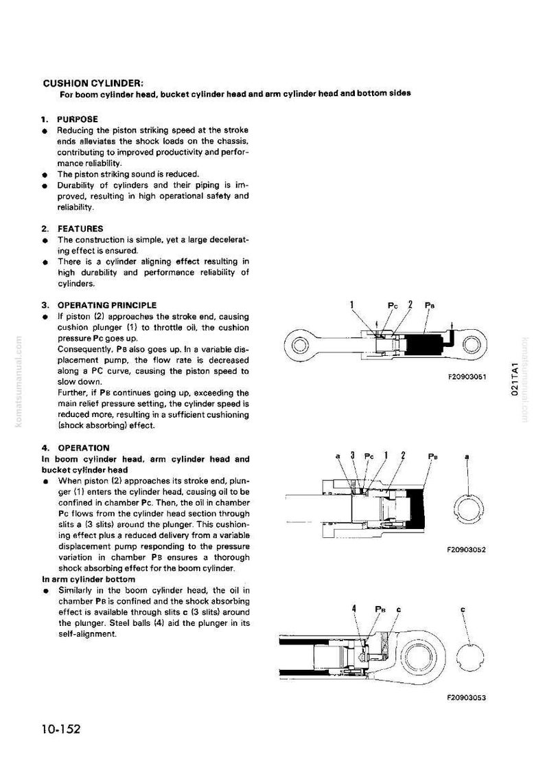 May include: Diagram of a cushion cylinder, detailing its purpose, features, and operating principle. The image includes labeled diagrams of the cylinder's components, such as pistons and plungers, with text descriptions.