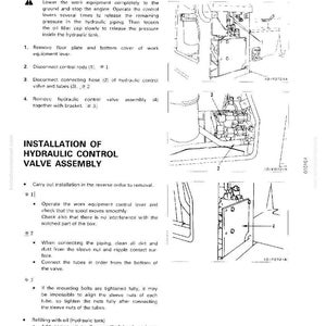 May include: A technical diagram with instructions for removing and installing a hydraulic control valve assembly. The diagram includes numbered steps and illustrations of the components, with text in English.