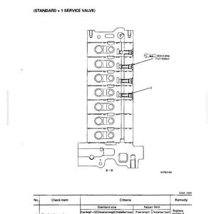 Puede incluir: Un diagrama t&eacute;cnico con el texto "MAINTENANCE STANDARD" y "HYDRAULIC PUMP". El diagrama incluye una ilustraci&oacute;n detallada de un componente mec&aacute;nico, etiquetado con medidas y especificaciones. El diagrama tambi&eacute;n incluye una tabla con criterios y l&iacute;mites de reparaci&oacute;n.