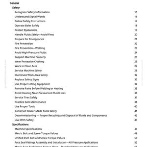 May include: A white page titled "Table of Contents" from a manual. The table lists safety topics such as "Recognize Safety Information" and "Fire Prevention". The page number is visible at the bottom.