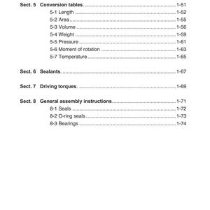 May include: A white page from a manual with the title "INTRODUCTION" and "CHAP.1". The page lists sections on conversion tables, sealants, driving torques, and general assembly instructions. The page numbers are on the right.