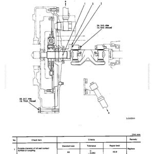 May include: Technical diagram of a damper and universal joint, with detailed mechanical components and measurements in millimeters. Includes text: "DAMPER AND UNIVERSAL JOINT" and a table with specifications for repair and maintenance.