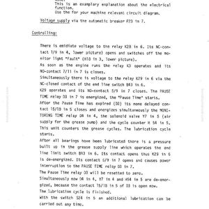 Puede incluir: Documento t&eacute;cnico de Mannesmann Demag, que detalla los sistemas de lubricaci&oacute;n. El documento incluye texto, diagramas y un n&uacute;mero de referencia. El texto explica la funci&oacute;n el&eacute;ctrica y los aspectos de control del sistema.
