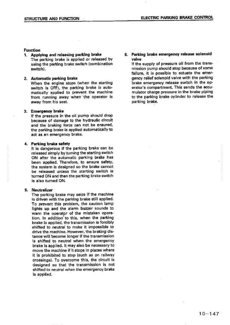 Puede incluir: Un diagrama t&eacute;cnico que detalla la estructura y funci&oacute;n de un sistema de control de freno de estacionamiento el&eacute;ctrico. El texto explica varias funciones, incluyendo la aplicaci&oacute;n, liberaci&oacute;n y operaciones de freno de emergencia. El documento incluye un n&uacute;mero de p&aacute;gina.