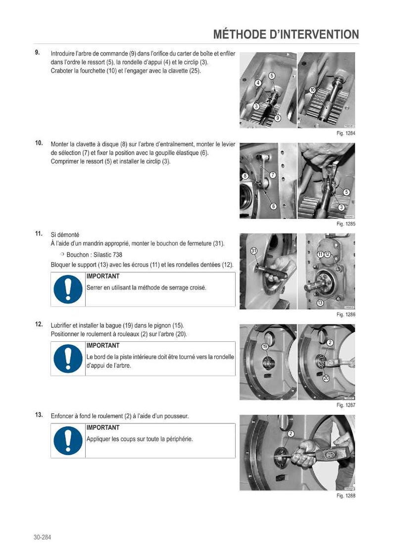 May include: A technical diagram with instructions for a mechanical procedure. The image includes detailed illustrations, numbered components, and text in French, guiding the assembly or repair process.