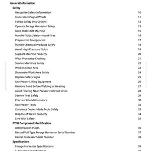 May include: A white page titled "Table of Contents" from a manual. The page lists safety information, including topics like "Handle Fluids Safely" and "Avoid High-Pressure Fluids." Page numbers are listed on the right.