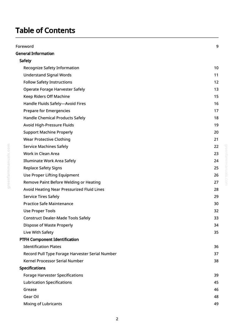 May include: A white page titled "Table of Contents" from a manual. The page lists safety information, including topics like "Handle Fluids Safely" and "Avoid High-Pressure Fluids." Page numbers are listed on the right.