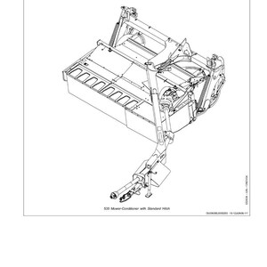 May include: An overhead view of a detailed line drawing of a 535 Mower-Conditioner with Standard Hitch. The image is labeled "Identification View" and includes technical diagrams of the machinery. The drawing is in black and white.