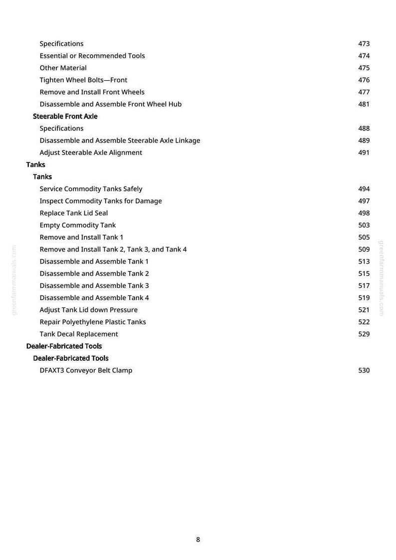 K&ouml;nnte beinhalten: Eine Seite aus einem Handbuch mit einer Liste von Spezifikationen und Verfahren. Der Text umfasst Themen wie &bdquo;Radbolzen anziehen&ldquo;, &bdquo;Vorderr&auml;der aus- und einbauen&ldquo; und &bdquo;Gefahrgutbeh&auml;lter sicher warten&ldquo;. Seitenzahlen sind rechts aufgef&uuml;hrt.