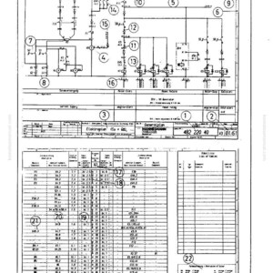May include: A detailed electrical schematic diagram with text and symbols, likely for machinery or industrial equipment. The diagram includes numbered components, wiring, and technical specifications. The document is labeled "MANNESMANN DEMAG Baumaschinen."