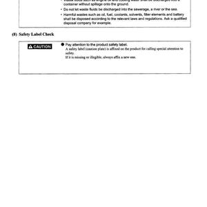 May include: A page from a manual with safety instructions. The text includes warnings about waste disposal and safety labels, with the word "CAUTION" in a triangle.